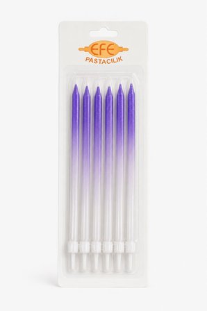 Metalik Beyaz Mor Uzun Pasta Mumu 17 Cm