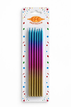 Metalik Gold Pembe Mavi Uzun Pasta Mumu 20 Cm