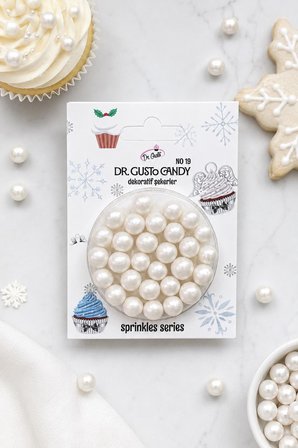Dr. Gusto 8 mm İnci Beyazı Candy Boncuk Pasta Süsleme Şekeri