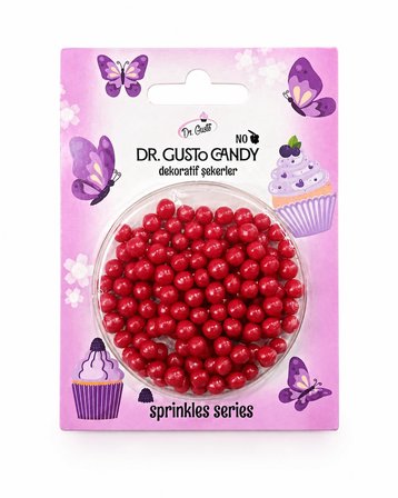 Dr. Gusto 4 mm Kırmızı Candy Boncuk Pasta Süsleme Şekeri