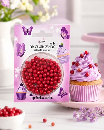 Dr. Gusto 4 mm Kırmızı Candy Boncuk Pasta Süsleme Şekeri