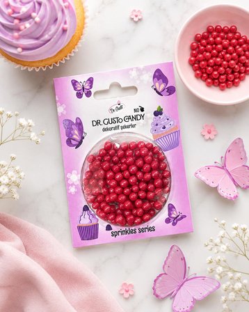 Dr. Gusto 4 mm Kırmızı Candy Boncuk Pasta Süsleme Şekeri