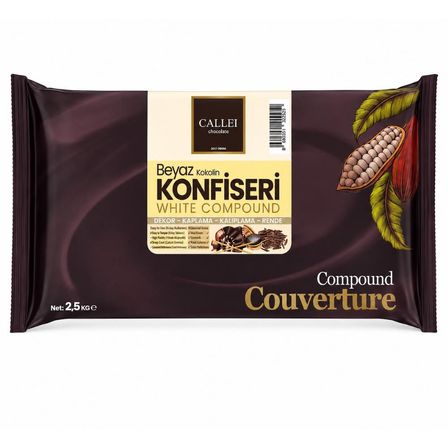 Callei Chocolate Beyaz Konfiseri Kokolin Blok 2,5 KG – Pasta, Tatlı ve Dekor Kaplamaları İçin Yoğun Beyaz Kokolin