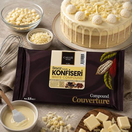 Callei Chocolate Beyaz Konfiseri Kokolin Blok 2,5 KG – Pasta, Tatlı ve Dekor Kaplamaları İçin Yoğun Beyaz Kokolin