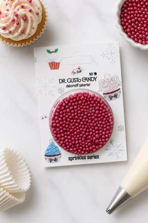 Dr. Gusto 2 mm Kırmızı Boncuk Pasta Süsleme Şekeri – Minik Dekor Şekeri
