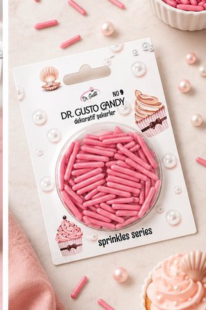 Dr. Gusto Pembe Çubuk Spagetti Şekilli Pasta Süsleme Şekeri