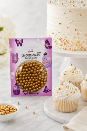 Dr. Gusto 4 mm Candy Altın Boncuk Pasta Süsleme Şekeri – Gold Dekor Şekeri