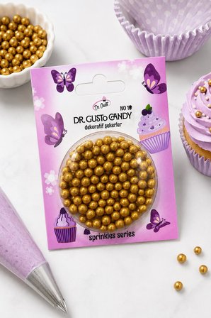 Dr. Gusto 4 mm Candy Altın Boncuk Pasta Süsleme Şekeri – Gold Dekor Şekeri
