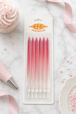 Metalik Beyaz Bordo Uzun Pasta Mumu 17 Cm