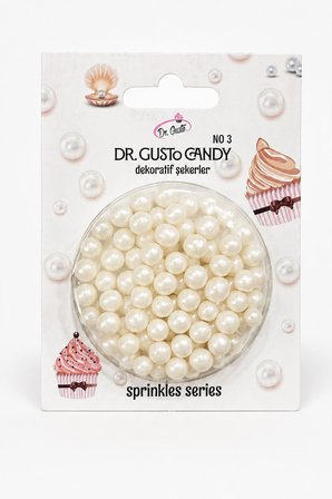 Dr. Gusto 6 mm İnci Beyazı Candy Boncuk Pasta Süsleme Şekeri