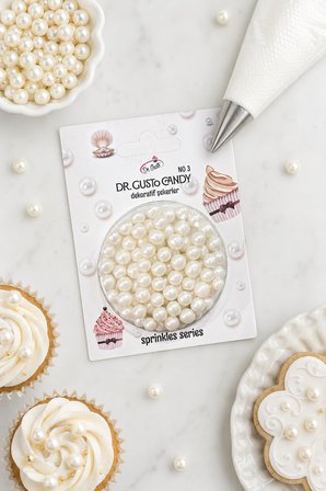 Dr. Gusto 6 mm İnci Beyazı Candy Boncuk Pasta Süsleme Şekeri