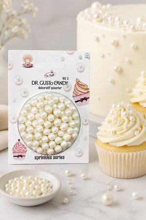 Dr. Gusto 6 mm İnci Beyazı Candy Boncuk Pasta Süsleme Şekeri
