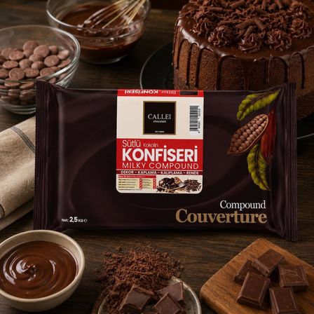 Callei Chocolate Sütlü Konfiseri Kokolin Blok 2,5 KG – Pasta, Tatlı ve Çikolata Kaplamaları İçin Yoğun Sütlü Kokolin