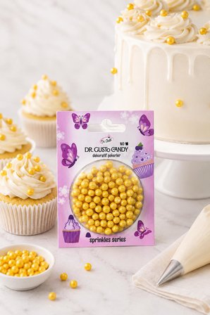 Dr. Gusto 4 mm Sarı Boncuk Pasta Süsleme Şekeri