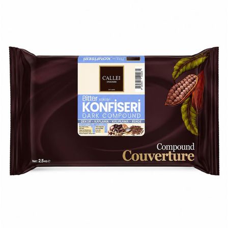 Callei Chocolate Bitter Konfiseri Kokolin Blok 2,5 KG – Pasta, Tatlı ve Profesyonel Çikolata Kaplama İçin Yoğun Aromalı Bitter Kokolin