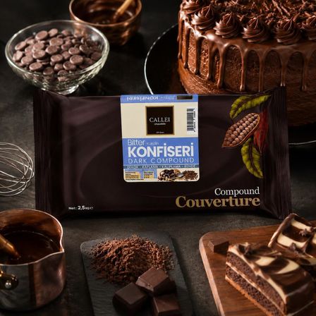 Callei Chocolate Bitter Konfiseri Kokolin Blok 2,5 KG – Pasta, Tatlı ve Profesyonel Çikolata Kaplama İçin Yoğun Aromalı Bitter Kokolin