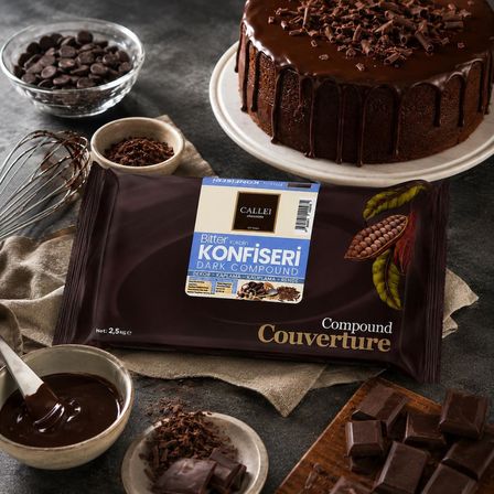Callei Chocolate Bitter Konfiseri Kokolin Blok 2,5 KG – Pasta, Tatlı ve Profesyonel Çikolata Kaplama İçin Yoğun Aromalı Bitter Kokolin