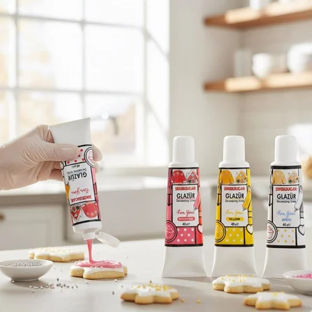 Şeker & Sugar Glazür Tüp 4'lü Set 40 Gr (Sarı, Kırmızı, Pembe, Beyaz)