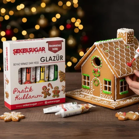 Şeker & Sugar Glazür 4'lü Süsleme Seti 40 gr Beyaz Kırmızı Sarı Yeşil