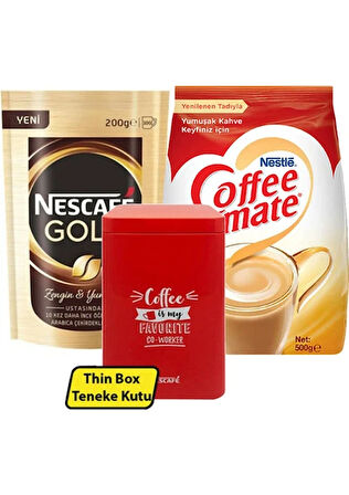 Nescafe Gold Eko Paket 200 gr + Nestle Coffee Mate Kahve Kreması 500 gr + Metal Saklama Kutusu