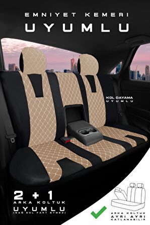 Opel Corsa E Kasa / Hatchback 2015-2019 Aracınıza Uyumlu Koltuk Kılıfı Jakar Deri Bej Siyah