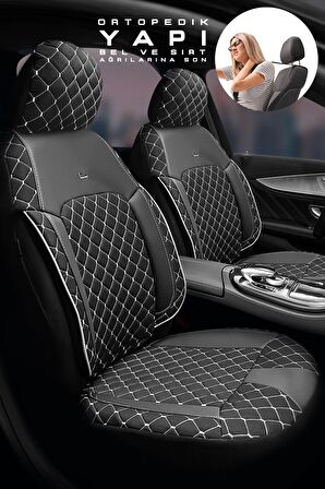 Citroen C4 Hatchback 2016-2020 Aracınıza Uyumlu Koltuk Kılıfı Jakar Deri Siyah Beyaz