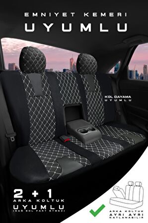 Mercedes 180 Amg Sedan 2017 3 Parça Bütün Aracınıza Uyumlu Koltuk Kılıfı Jakar Deri Siyah Beyaz