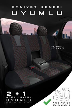 Honda Civic Eg Kasa Sedan 1992-1995 Aracınıza Uyumlu Koltuk Kılıfı Jakar Deri Siyah Krmz