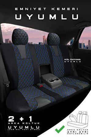 Hyundai Kona Suv 2019 Aracınıza Uyumlu Koltuk Kılıfı Jakar Deri Siyah Mavi
