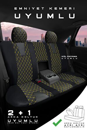 Opel Corsa E Kasa / Hatchback 2015-2019 Aracınıza Uyumlu Koltuk Kılıfı Jakar Deri Siyah Sarı