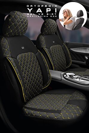 Volvo S-60 Sedan 2013 Aracınıza Uyumlu Koltuk Kılıfı Jakar Deri Siyah Sarı