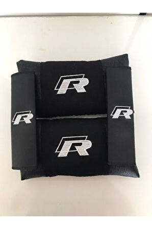 Golf Polo Passat Uyumlu R Nakışlı Deri 1 Çift Boyun Yastık Ve 1 Çift Kemer Pedi