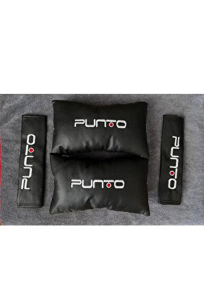 Fiat Punto Nakışlı Deri 1 Çift Boyun Yastık Ve 1 Çift Kemer Pedi