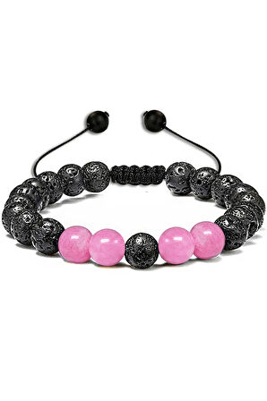 Sertifikalı Doğal Pembe Kuvars Volkanik Lav Taşı Doğal Taş Bileklik Seti