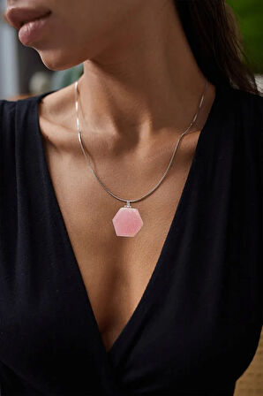 Sertifikalı Doğal Pembe Opal Taşı Kolye