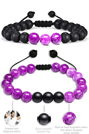 Sertifikalı Doğal Meksika Ametist Oniks Taşı Doğal Taş Bileklik Seti