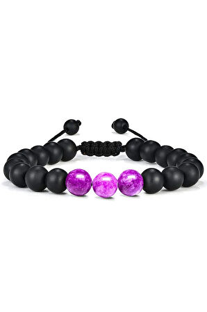 Sertifikalı Doğal Meksika Ametist Oniks Taşı Doğal Taş Bileklik Seti