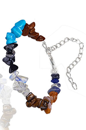 Sertifikalı Meditasyon 7 Çakra Doğal Taş Bileklik - Jasper Firuze Lapis Obsidyen Akik Ay Taşı
