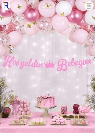 Özel Üretim HOŞGELDİN BEBEĞİM PEMBE KALİGRAFİ BANNER Yenidoğan Hatıra Parti Ürünü