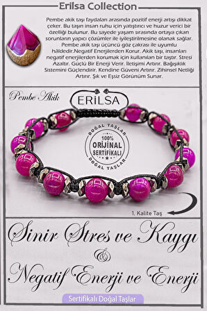 Sertifikalı AAA+ Kalite Doğal Pembe Akik Taşı Bileklik - Stresi Sil Sevgi ve Huzuru Hisset