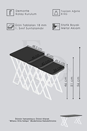 Milano 3'lü Zigon Sehpa Takımı Gümüş Metal - Barok Tabla