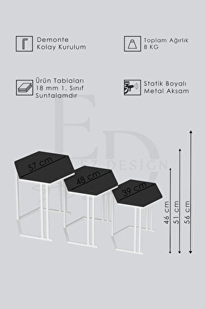Tokyo 3'lü Zigon Sehpa Takımı Siyah Metal - Barok Tabla