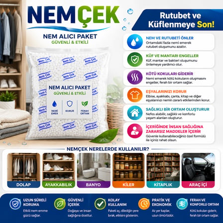 Kıyafet Dolabı Nemçek Nem Çekici Nem Emici Rutubet Alici Küf Önleyici Koku Giderici 1 Paket 250 gr