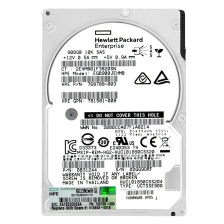 HPE 900GB 10K 12G SAS 2.5'' Server Sunucu Harddisk EG0900JEHMB HUC101890CSS204 768788-003 781581-008 0B31244