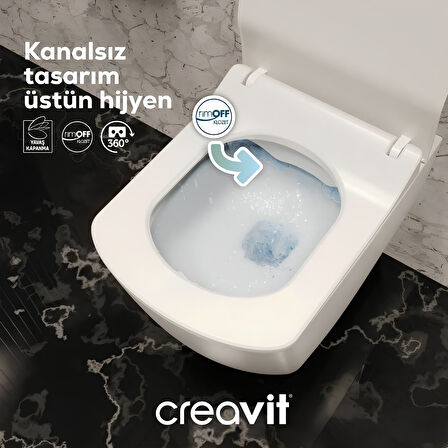 Creavit Elegant Beyaz Kanalsız Asma Klozet EG321, Creavit Elegant Duroplast Yavaş Kapak
