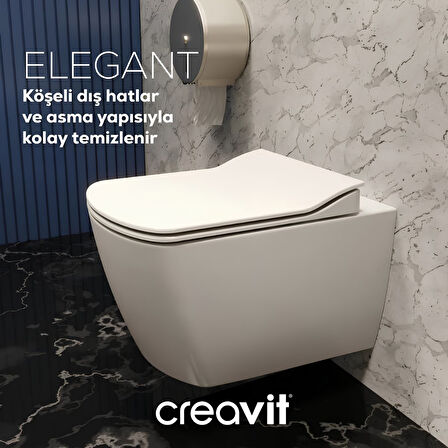 Creavit Elegant Beyaz Kanalsız Asma Klozet EG321, Creavit Elegant Duroplast Yavaş Kapak