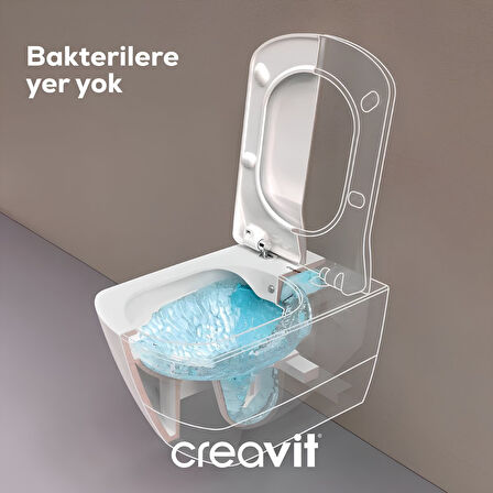Creavit Elegant Beyaz Kanalsız Asma Klozet EG321, Creavit Elegant Duroplast Yavaş Kapak