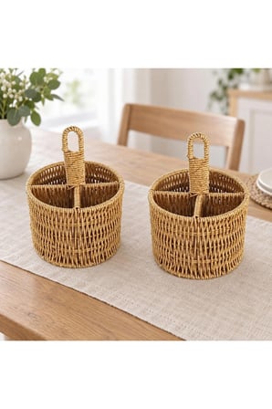 Rattan Yuvarlak Dik Bölmeli Kaşıklık -İkili