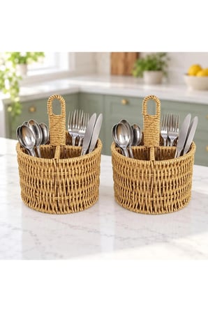 Rattan Yuvarlak Dik Bölmeli Kaşıklık -İkili