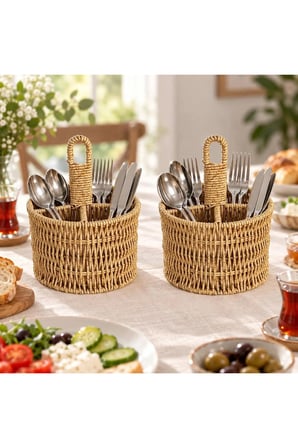 Rattan Yuvarlak Dik Bölmeli Kaşıklık -İkili